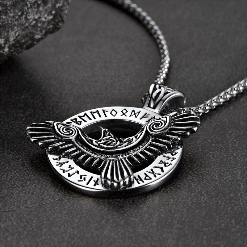 Viking Odin's Raven Necklace for With Runes