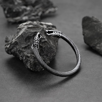 Viking Bracelet Norse Wolf Heads Cuff Bangle for