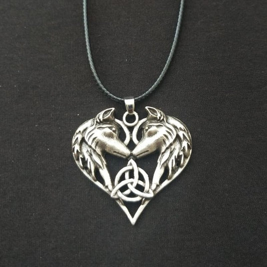 Celtic Trinity Knot Heart Shaped Wolves Necklace