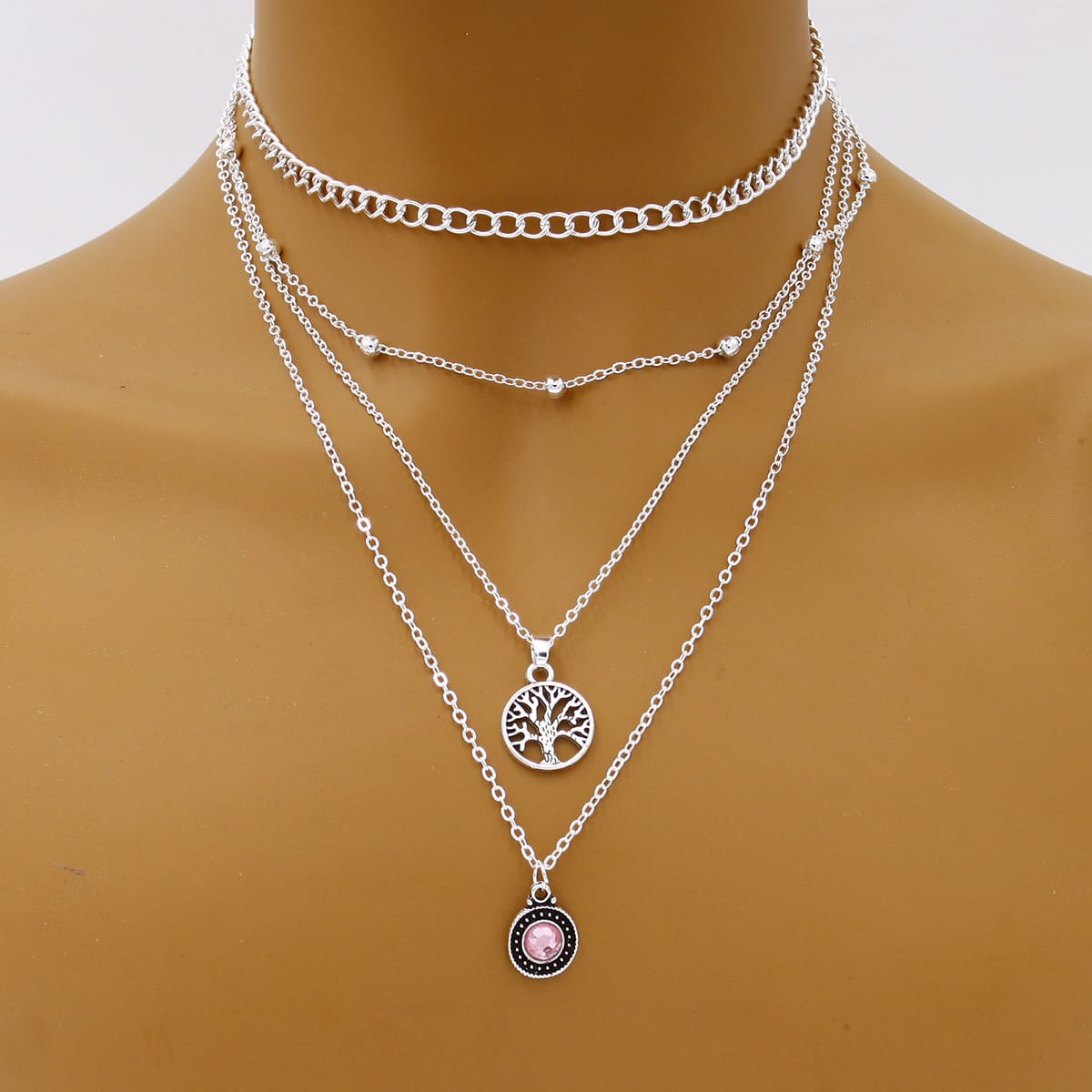 Tree of Life Crystal Necklace 4 Pcs Set