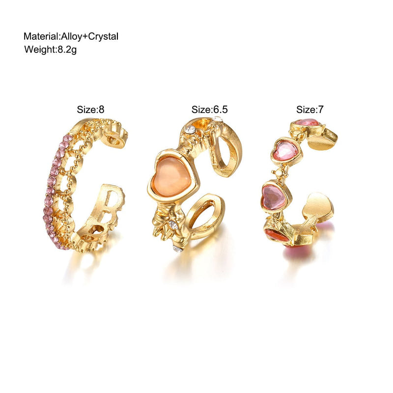 Enchanted Love Crystal Ring Trio: Mystical Bond Set