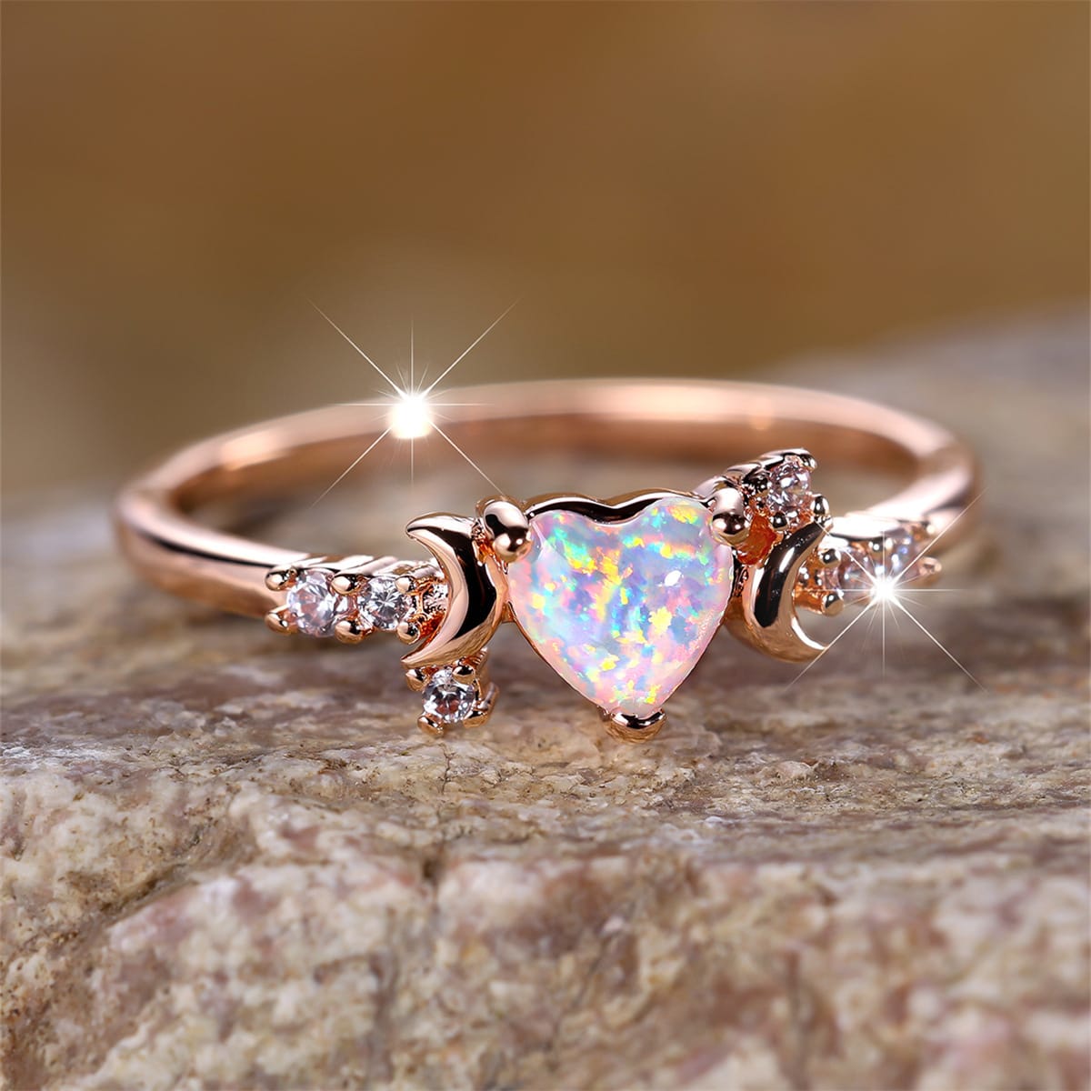 Moon Goddess Embrace Opal Heart Ring