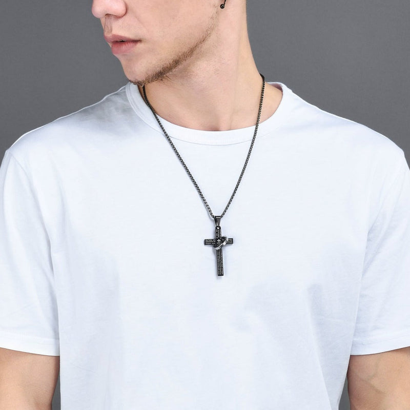 Lord's Prayer Cross Necklace With Halo Ring for