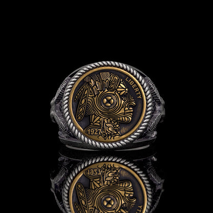 1927 Chief Head Hobo Nickel Sterling Silver Ring