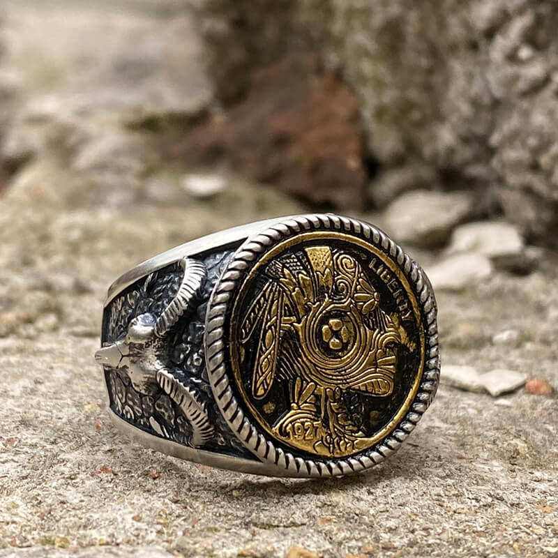 1927 Chief Head Hobo Nickel Sterling Silver Ring