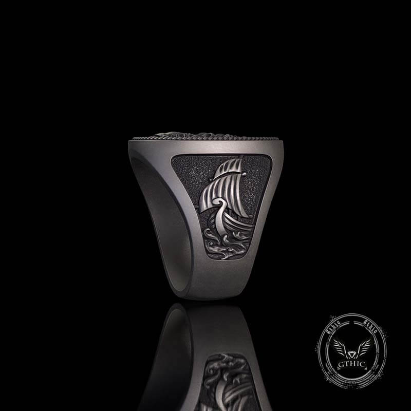 1936 Pirate Skull Sailboat Eagle Sterling Silver Ring