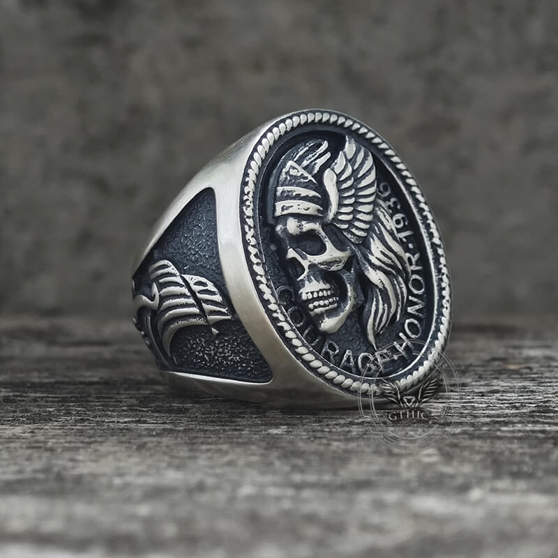 1936 Pirate Skull Sailboat Eagle Sterling Silver Ring