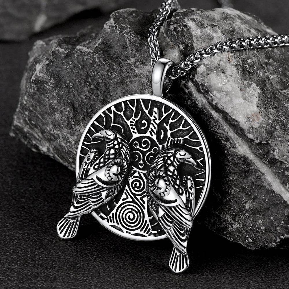 Viking Huginn and Muninn Ravens Coin Necklace for