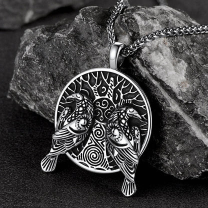 Viking Huginn and Muninn Ravens Coin Necklace for