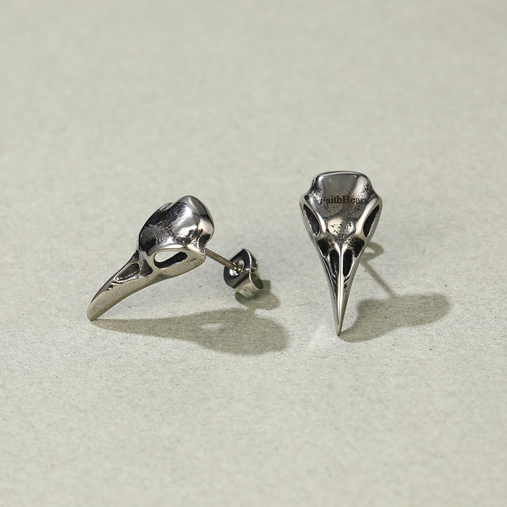 Raven Skull Earrings Viking Stud Earrings for