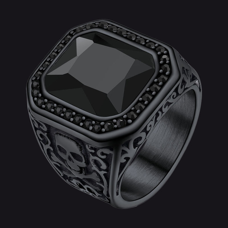 Gothic Black Onyx Signet Ring With Skull for