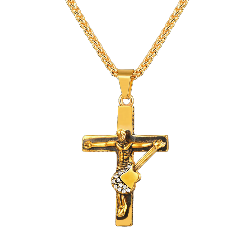 Guitar Jesus Cross Necklace Pendant for