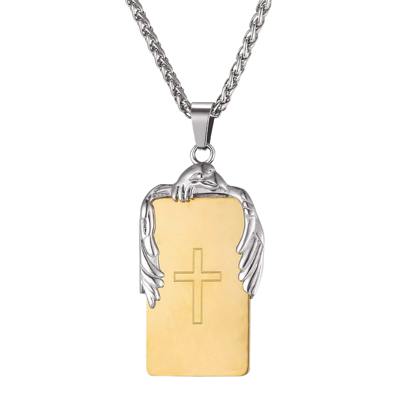 Christian Cross Necklace Dog Tag With Wing