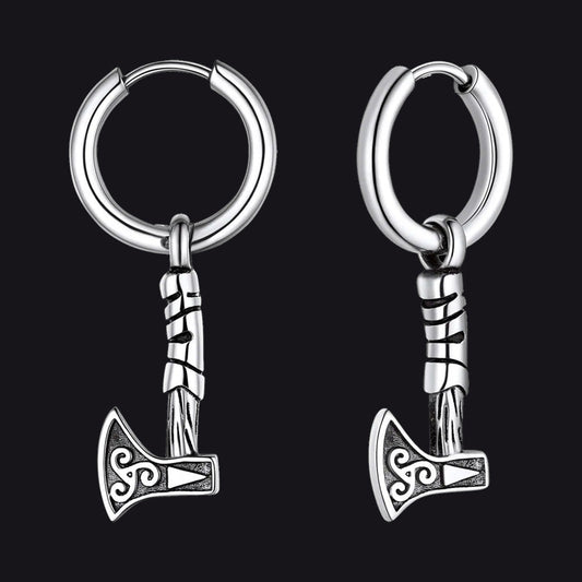 Battle Axe Viking Dangle Hoop Earrings for