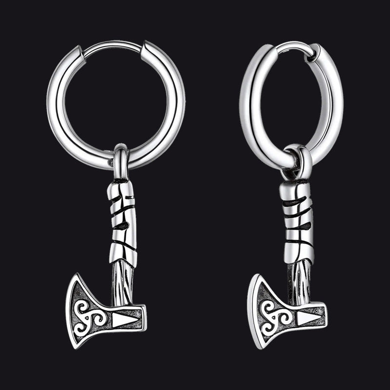 Battle Axe Viking Dangle Hoop Earrings for