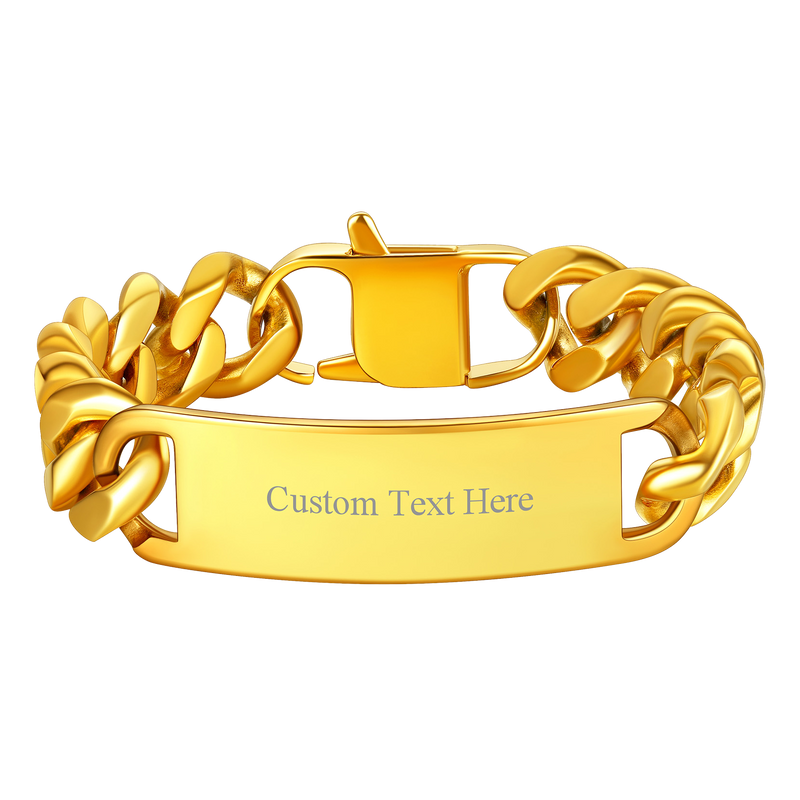Customized Engraved Id Bar Cuban Chain Link Bracelet for