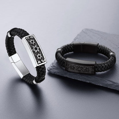 Star of David Leather Bracelet Cuff for