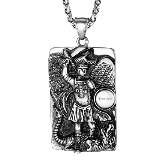 Engraved St. Michael the Archangel Dog Tag Necklace