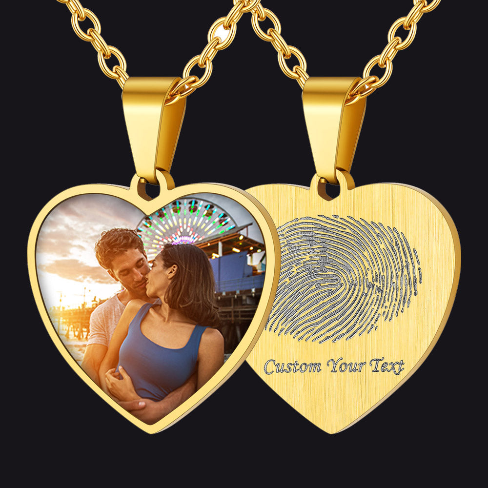 Customized Heart Photo Fingerprint Necklace for
