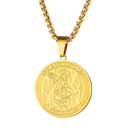 Engraved Saint Augustine Necklace Saint Medal Jewelry