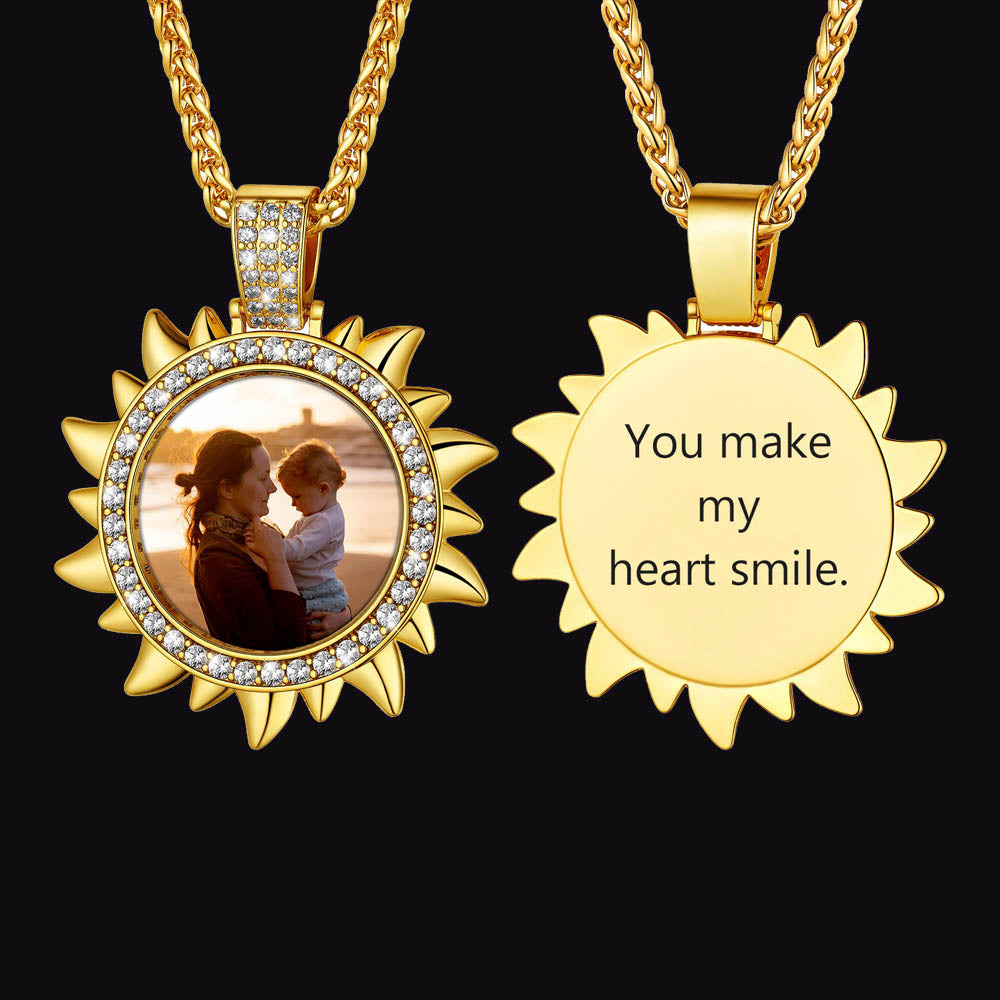 Customized Cz Sun Photo Necklace With Picture