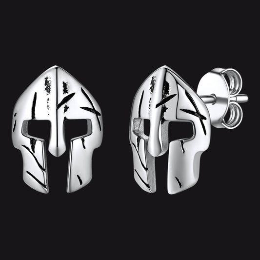 Flash Spartan Helmet Mask Stud Earrings for