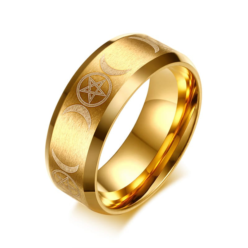 Laser Engraved Triple Goddess Moon Ring