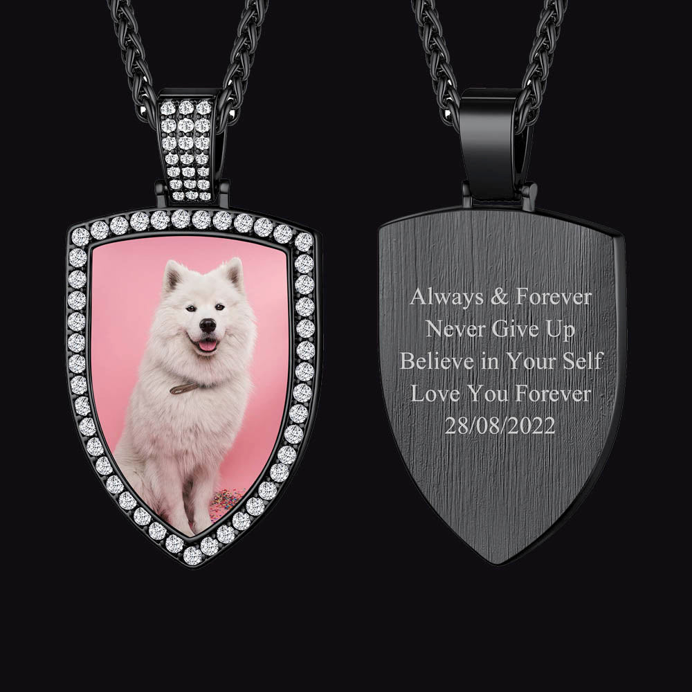 Custom Cz Shield Picture Necklace Pendant for