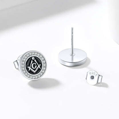 Sterling Silver Masonic Stud Earrings for Freemason