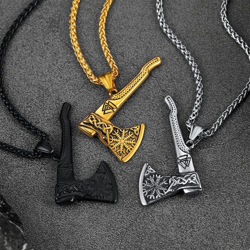 Norse Viking Axe Necklace With Compass for