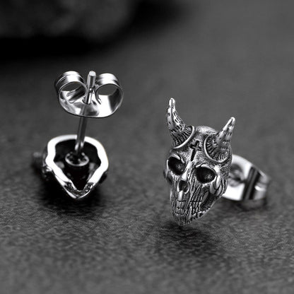 Satanic Goat Skull Stud Earrings for