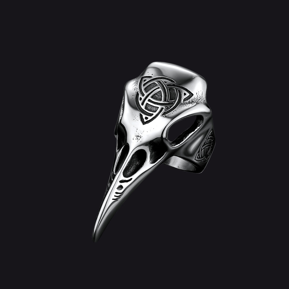 Viking Raven Skull Ring With Celtic Knot for