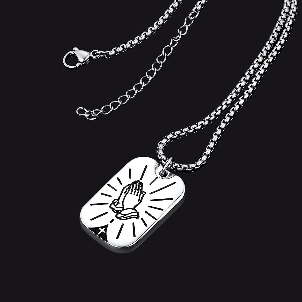 Serenity Prayer Hand Dog Tag Necklace for