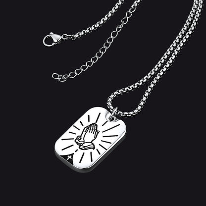 Serenity Prayer Hand Dog Tag Necklace for