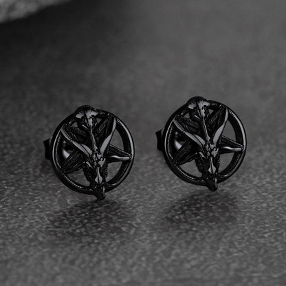 Satanic Baphomet Goat Stud Earrings for