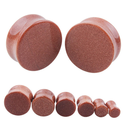 1pc Stone Ear Plugs / Gauges Earrings Flesh Tunnel Piercing / Golden Sand Expander Body Jewelry