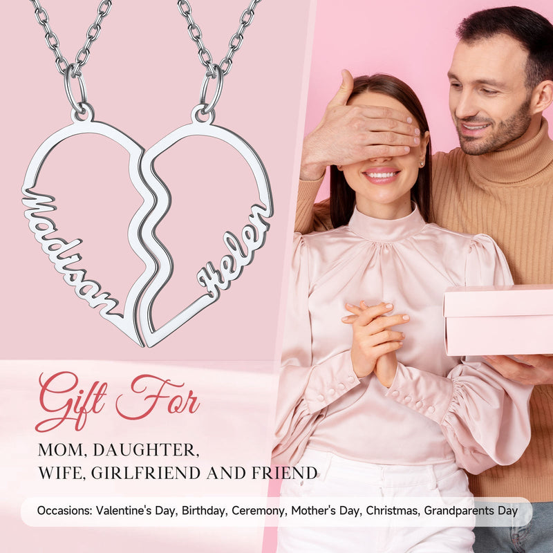 Custom Name Matching Heart Couple Necklaces Gift for Couple Mom Daughter