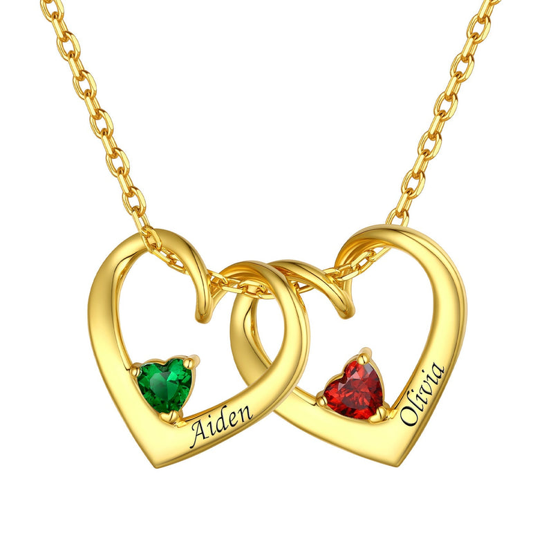 Sterling Silver Personalized 1-5 Hearts Birthstones Necklace for Family