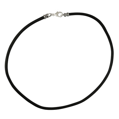 Extra Thick 4mm Wide Black Leather Cord Silver Plated Necklace