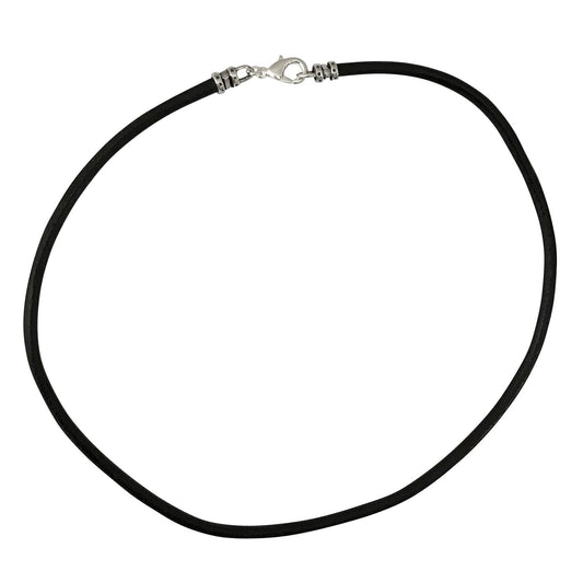Extra Thick 4mm Wide Black Leather Cord Silver Plated Necklace