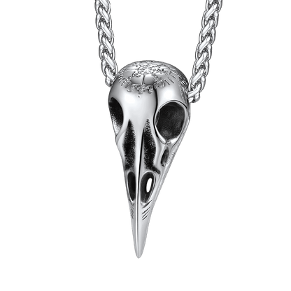 Raven Skull Necklace With Viking Compass for