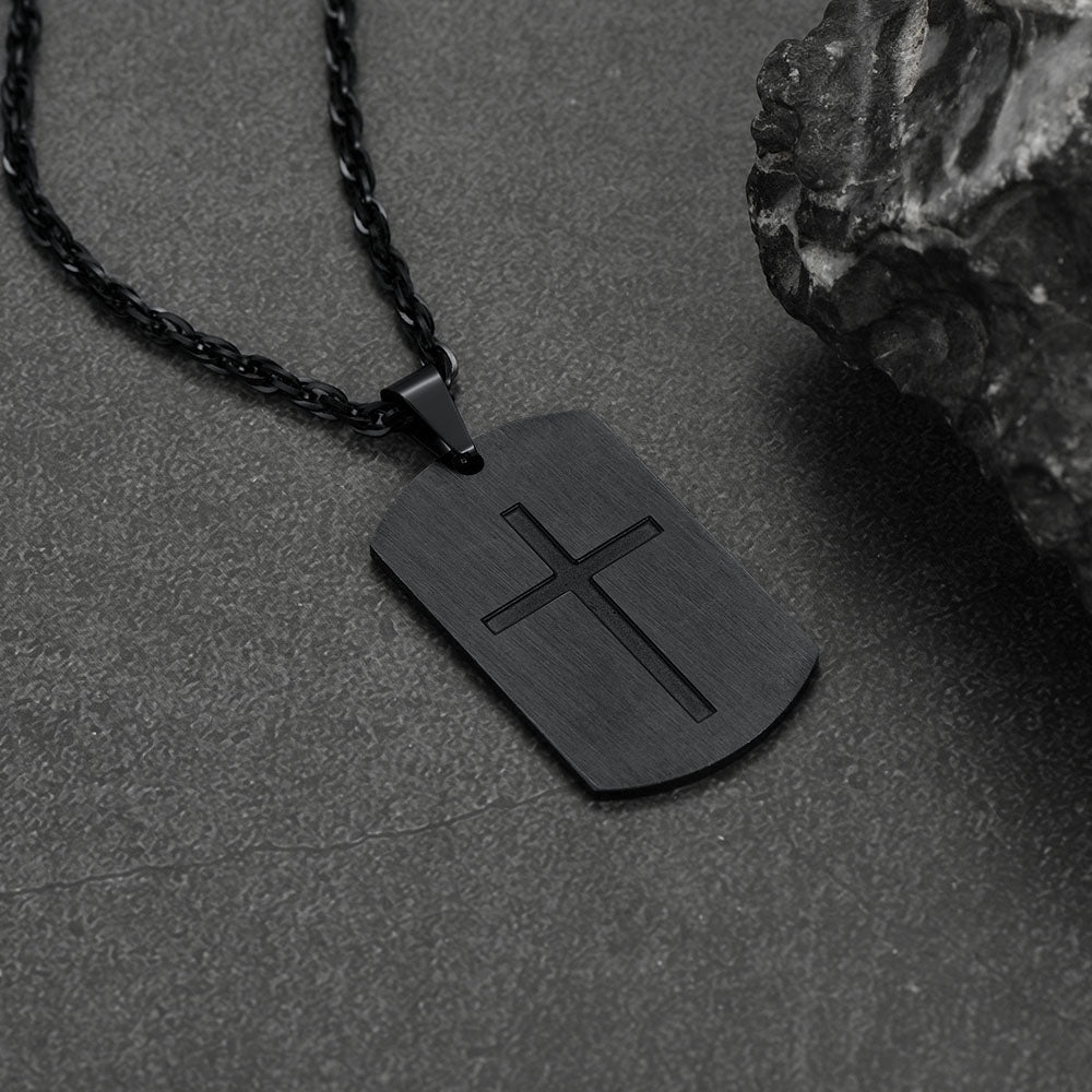 Christian Joshua 1:9 Dog Tag Cross Necklace for