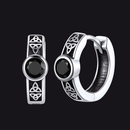 Black Onyx Celtic Knot Huggie Hoop Earrings for