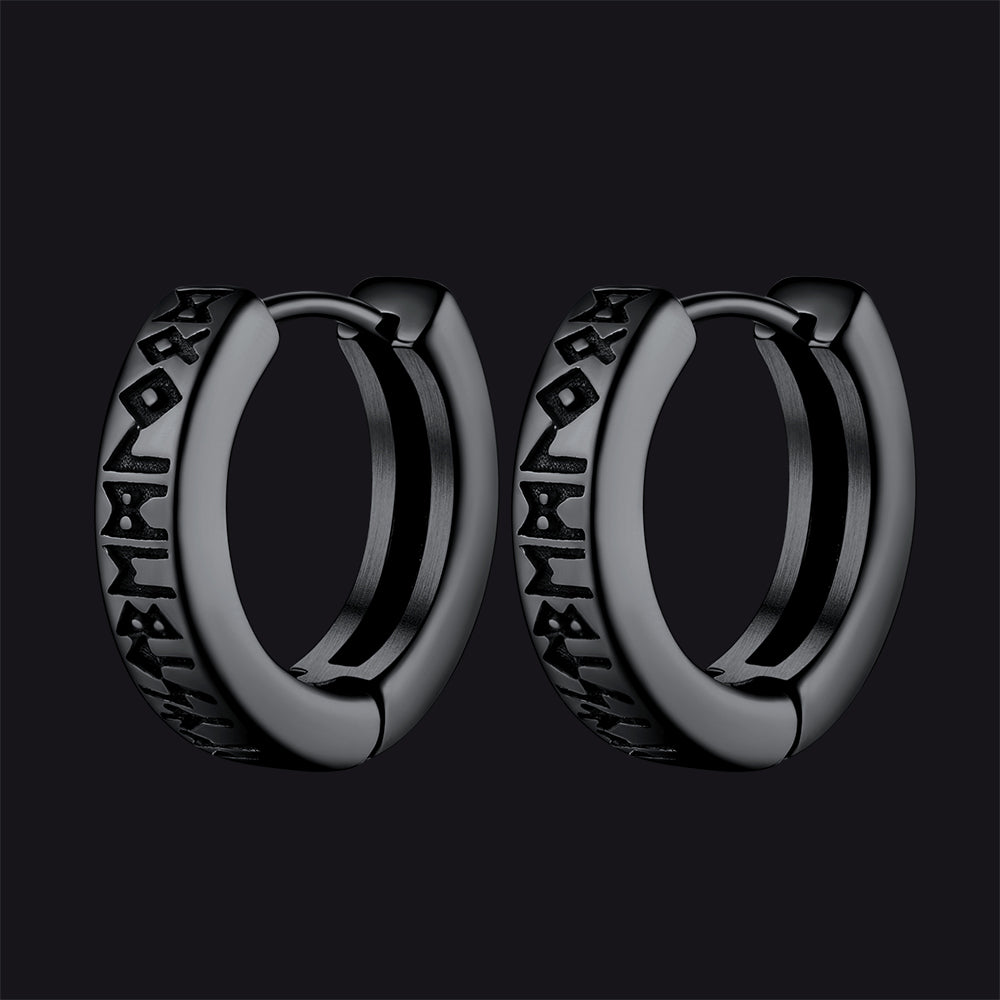Norse Viking Runes Dangle Hoop Earrings for
