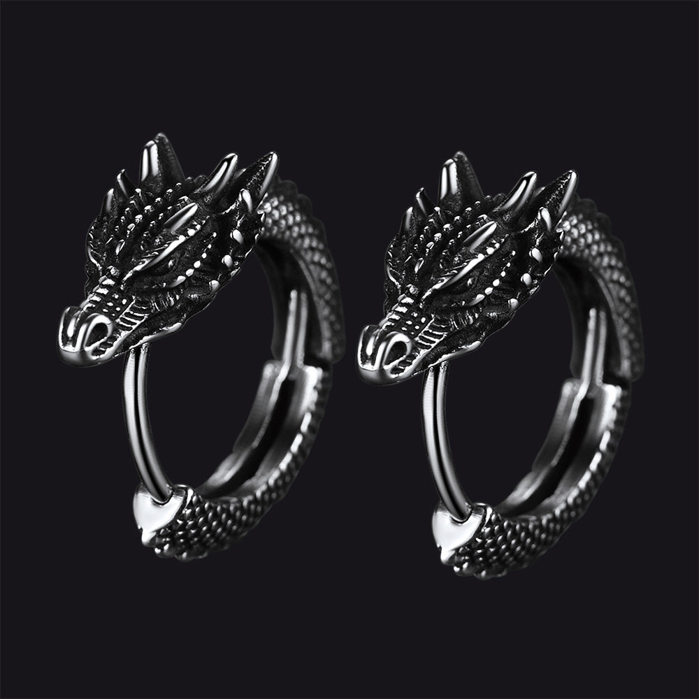 Punk Small Dragon Hoop Earrings for