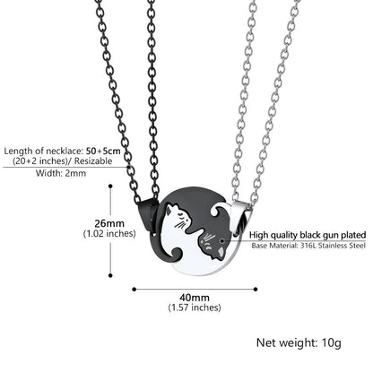 Custom Cat Matching Puzzle Necklace Engraved 2 Names Gift for Couple Girlfriend