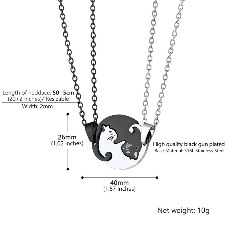 Custom Cat Matching Puzzle Necklace Engraved 2 Names Gift for Couple Girlfriend