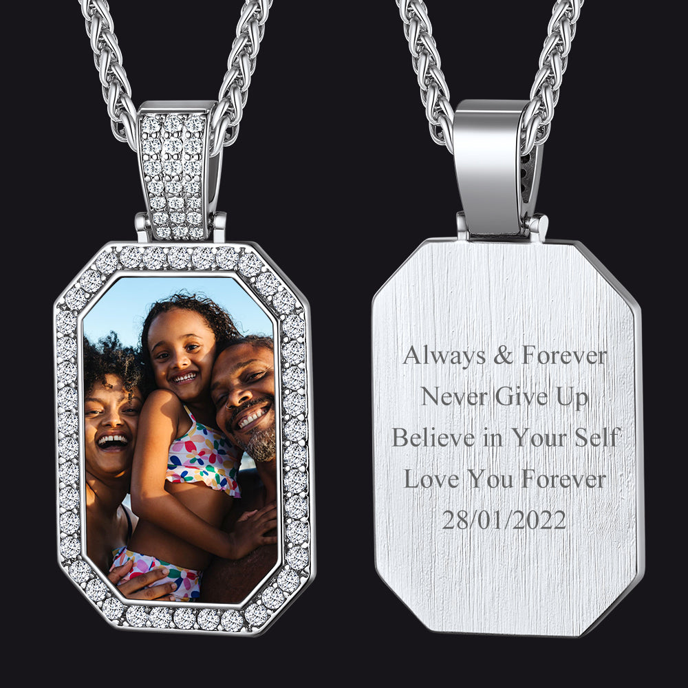 Memorial Personalized Picture Dog Tag Necklace With Cz for Mom Family
