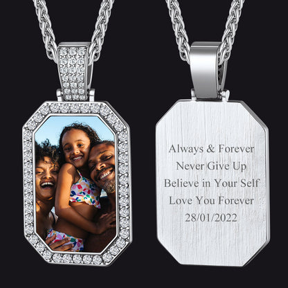 Memorial Personalized Picture Dog Tag Necklace With Cz for Mom Family