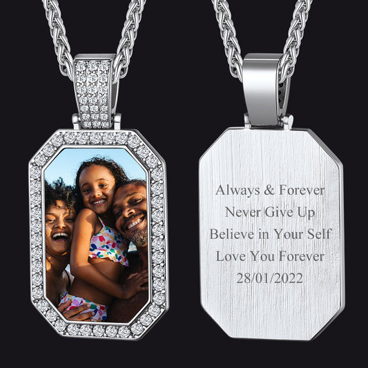 Memorial Personalized Picture Dog Tag Necklace With Cz for Mom Family